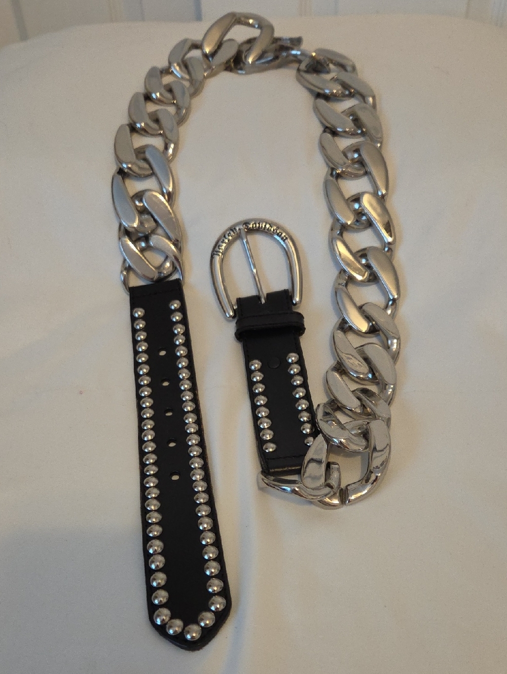 Harley-Davidson Black Studded Leather Belt with Silver Chain